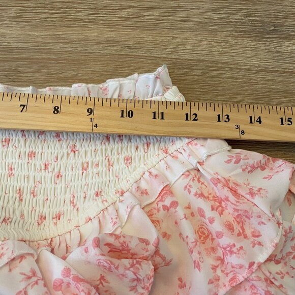 Thirty Thirty LA Skirt Mini Smocked Ruffles Pink Sz S Floral Dainty Coquette - Picture 7 of 8